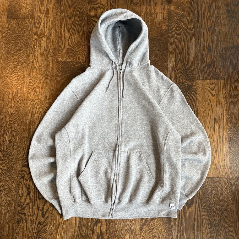 Vintage 2000s Russell Athletic Zip Up Hoodie XL Gray Blank Heavyweight Y2K
